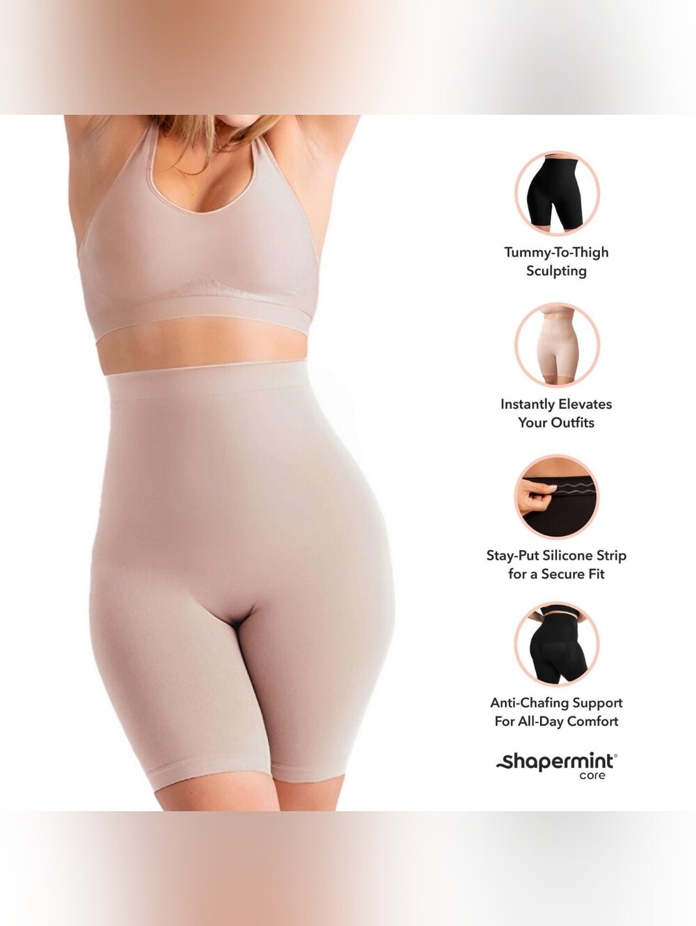 NWT Authentic Shapermint High-Waist Sculpting Shaping Shorts - Beige